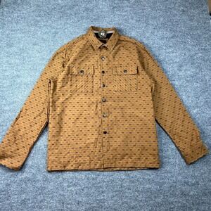 Nomad Shacket Mens Medium Brown Fleece Lined All Over Geometric Print Button Up